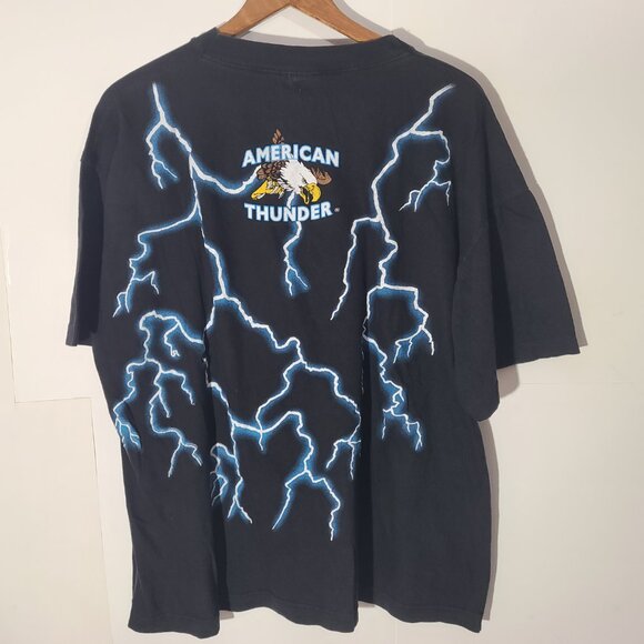 Vintage 90s American Thunder Native American Lightning Eagle Boxy 2XL T-Shirt - Picture 2 of 8